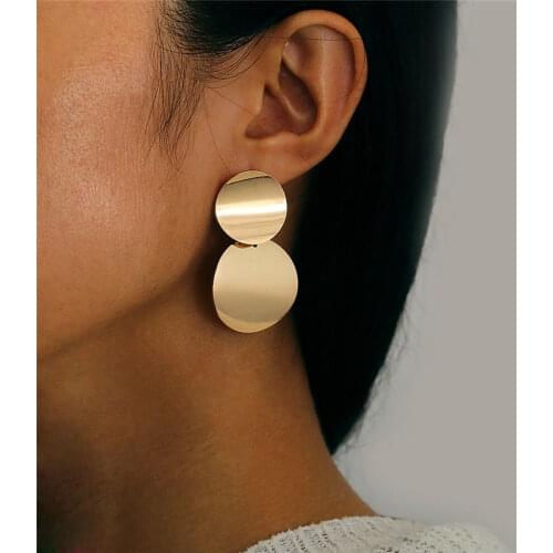 New Fashion Round Dangle Drop Korean Earrings For Women Geometric Round Heart Gold Earring Wedding Jewelry