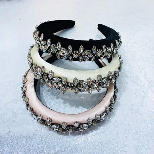 New Solid Round Crystals Rhinestones and Headband for Women Wide Elastic HairBands Baroque Tiara Hair Accessories Headband