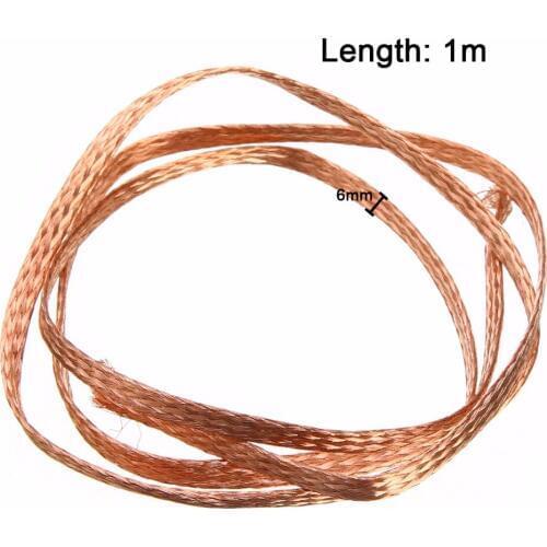 1m 3.3ft 6mm New Flat Pure Copper Braid Cable Bare Copper Braid Wire Ground Lead High Flexibility Current Transmission