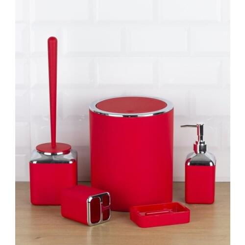 OceanLand Chrome 5 Pcs Bathroom Set Hard Plastic Toothbrush Holder Soap Dispenser ToiletBrush Dustbin Black White Anthracite Red