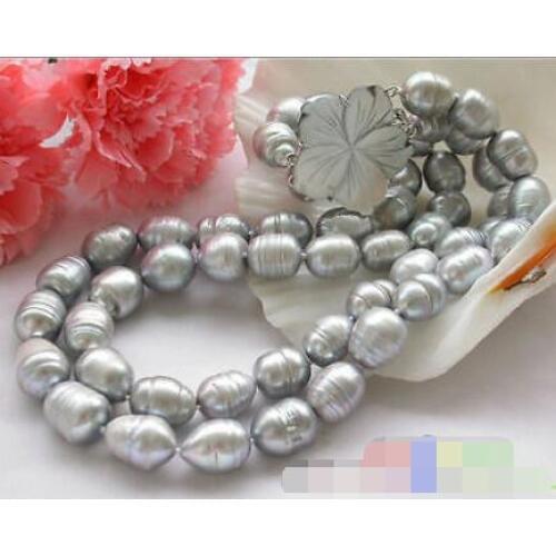 P3118 2row 10-11mm rice Screw gray freshwater cultured pearl NECKLACE