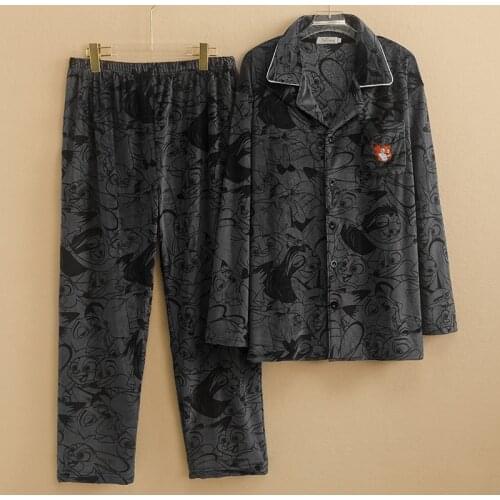Large size pajamas mens winter cardigan loose super soft velvet suit 5XL 6XL 100kg warm home Underwear Embroidery Sleepwear Set