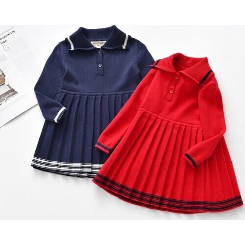 2021 New Baby Girl Sweater Dress Toddler Knitted Woolen Dress Korean Baby Girl Cute Pleated Sweater Dress Toddler Outwear 2-6Y