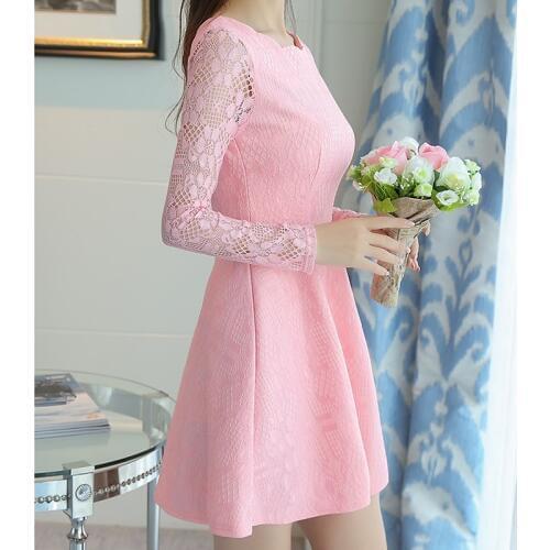 Womens Dress 2020 Spring Summer Lace Casual Long Sleeve A-line Slim Dresses White Black Blue Party Office Dress Plus Size Robe