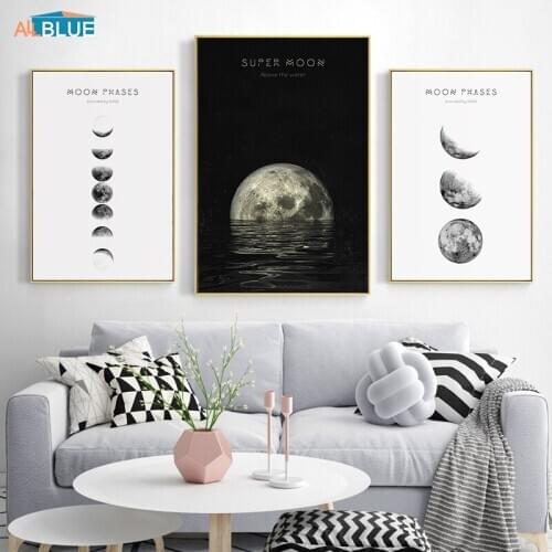 Poster Nordic Home Decoration Pictures Eclipse Moon Poster Wall Art Minimalist Black And White Canvas Painting For Living Room