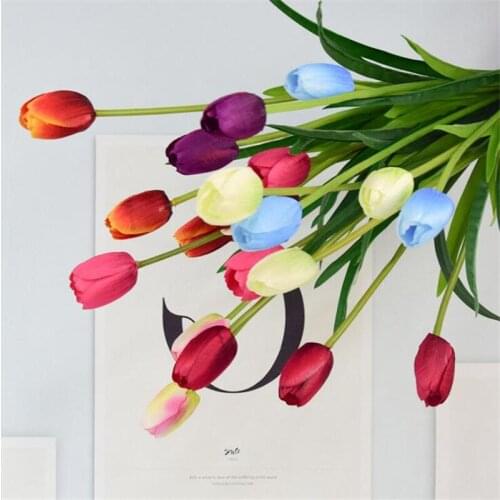 10pcs Silk Tulip Flower Artificial Tulip Branch 3 Heads for Wedding Floral Arrangement Decoration