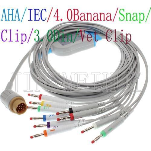 Compatible with Martara Surveyor ECG EKG 10-Lead cable,3.0 Din/4.0 Banana/clip/snap leadwire