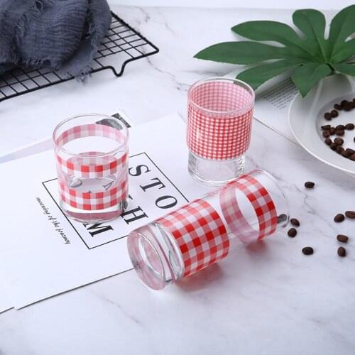 Glass Mug Cup Glasses Coffee Mug Tea Cups Red And White Mugs Grid Glass French Retro Milk Cup Tazas Посуда бокалы أكواب чашка