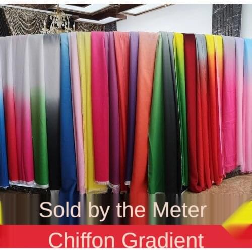 100D Gradient Chiffon Fabric By The Meter Per for Dress Skirt Clothing Sewing Drape Textile Summer Plain Cloth Black White Blue
