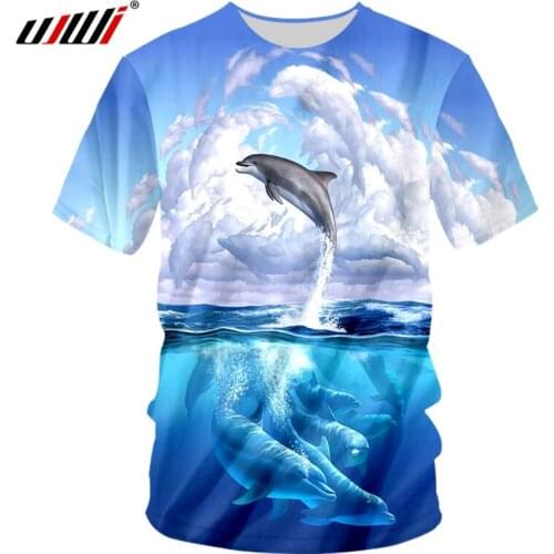 UJWI Dolphin Graphic Tshirt Sea Casual Mens T-shirt 3D Printed Tops Summer Tee Male O-neck Shirt Plus Size Streetwear Dropship