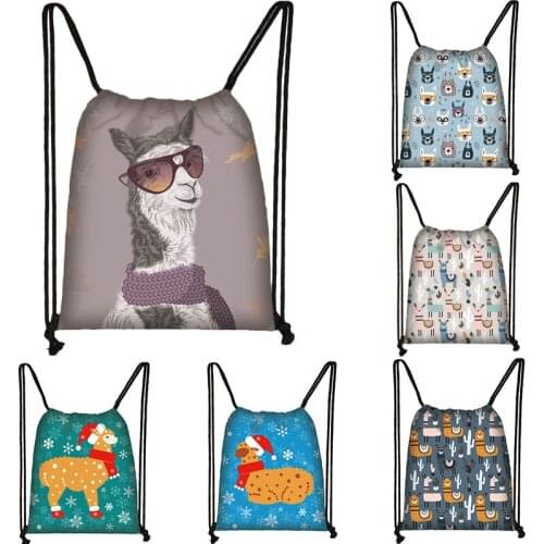 Amusing Animal alpaca Print Drawstring Bag Ladies Storage Bag Women Fashion Shopping Bags teenagers Bookbag Kids Candy Bag