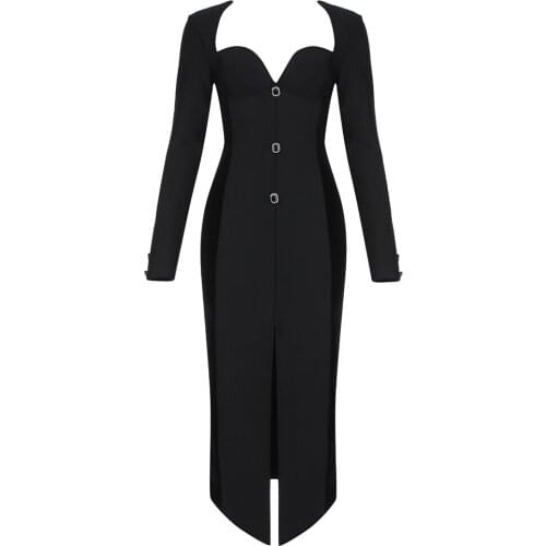 NiceNew Women Dress Bandage Sexy Long Sleeve Black Party Club Celebrity Long Dresses Ladies Clothing