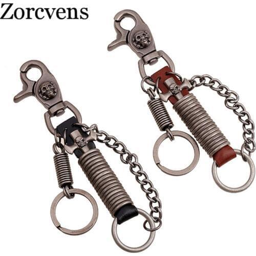 ZORCVENS Punk Love Genuine Leather Punk Rock Retro Spring Key Chains Man Vintage Skull Jewelry Wholesale