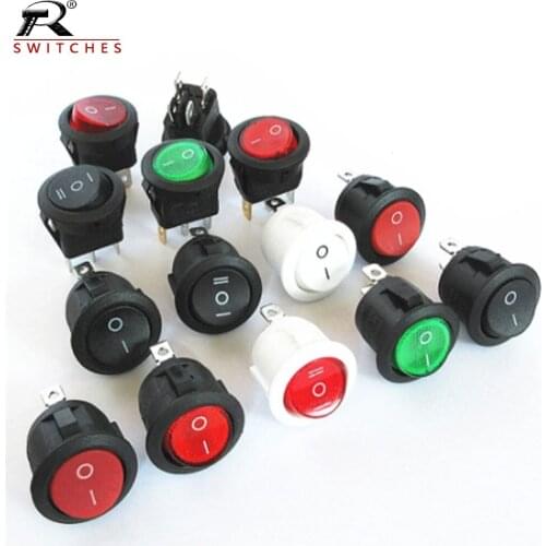 3pcs KCD1 Rocker Switches 20mm Diameter Round Mini Round 2/3/4 Pin ON-OFF/ON-OFF-ON with/without Light Rocker Switch 12V 220V
