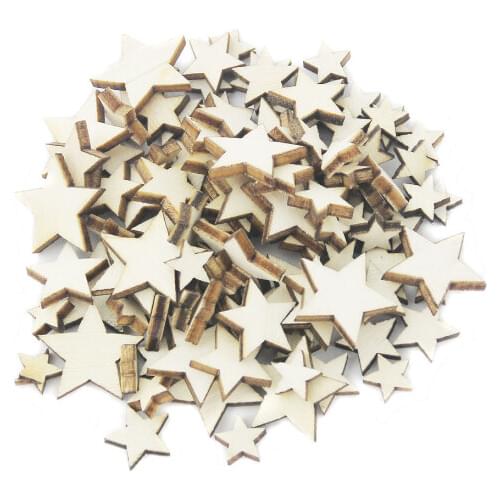 100 Wooden Shapes Stars for Art Craft Embellishments Wedding Xmas Decoration