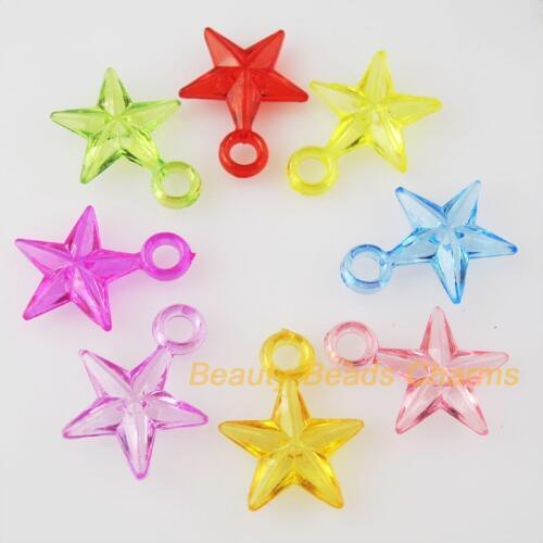 80Pcs Mixed Plastic Acrylic Faceted Star Charms Pendants 17x21mm
