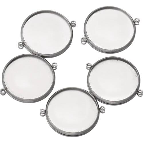 20pcs/lot Fit 6/8/10/12/14/16/18/20/25/30mm Two Holes Hanging Stainless Steel Cameo Cabochon Base Setting for DIY Jewelry Making
