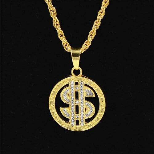 2021 Cross Border Popular Electric Syllable Hip Hop Necklace Us Dollar Symbol Gold Pendant Necklace Cuban Link Chain Fashion