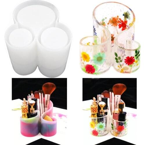 Three-in-one Cosmetics Storage Box Silicone Mold Dressing Table Finishing Box Pen Holder Crystal Epoxy Resin Mold
