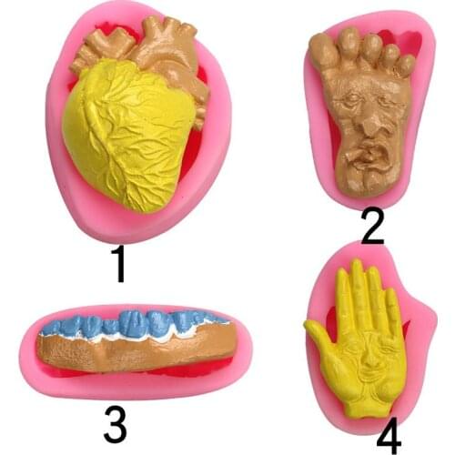 3D Fun Silicone Mold Food Grade Pink Fondant Heart Soles Palms Teeth DIY Cake Decoration Accessories Pink Easy To Demould D465