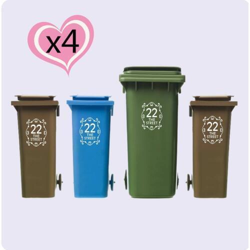 4 X White Wheelie Bin House Number Stickers Customized Personality Stickers 15cmx19cm