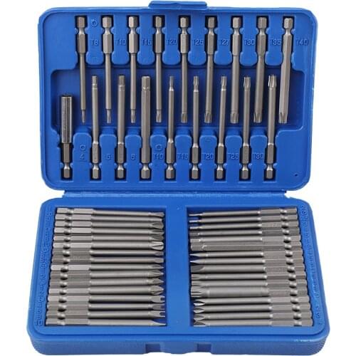50PCS Extra Long Hardware Slotted Repairing Security Torx Star Hex Replacement Splined Hand Tool Screwdriver Alloy Steel Bit Set