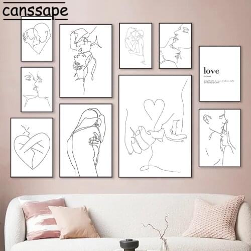 Abstract Poster Minimalist Line Couples Canvas Painting Love Kiss Wall Art Prints Modern Wall Paintings Bedroom Decoration