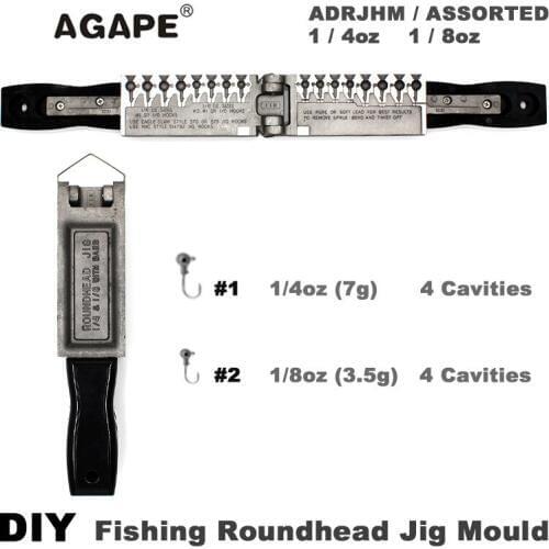 Agape DIY Fishing Roundhead Jig Mould ADRJHM/ASSORTED COMBO 1/4oz(7g) 1/8oz(3.5g) 8 Cavities