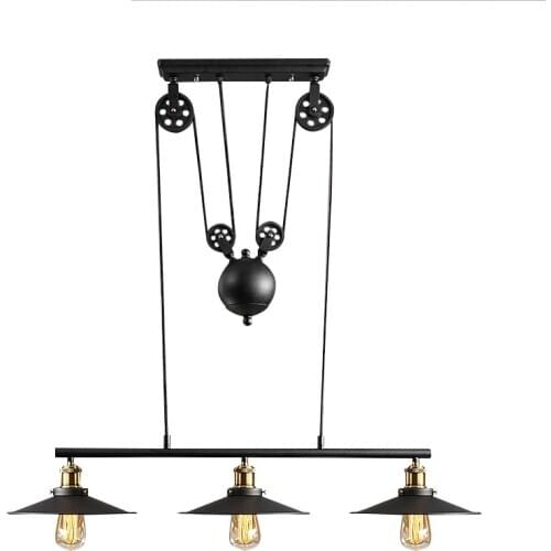 American Retro Industrial Style Nostalgia Wrought Iron Pulley Lifting Pendant Light for Restaurant Cafe Bar Clothing Shop