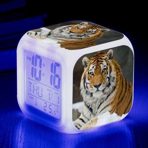 Aniaml Tiger Doll Clock Alarm LED Anime Figurines Colorful Light Figures Toys For Children Gift Clock