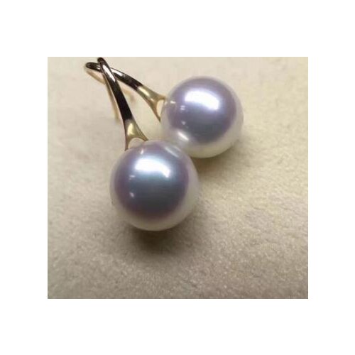 Free shipping>>>>noble jewelry Details about elegant pair of 10-11mm south sea round white pearl earring 18k