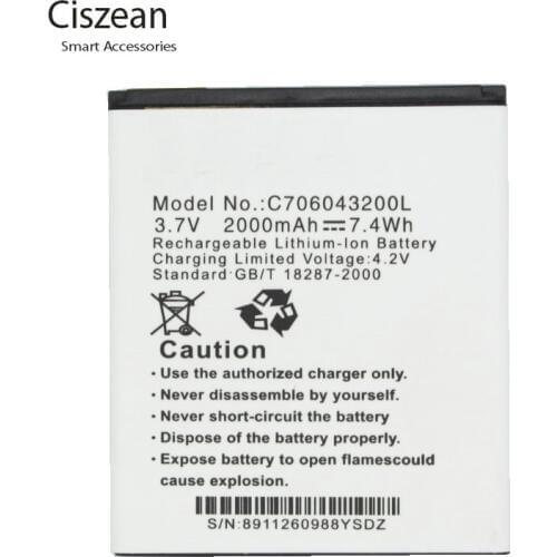 Ciszean 5x 3.7V 2000mAh Replacement Li-ion Battery C706043200L For BLU Studio 5.0 C HD L120 D534 D670U D670 batteries