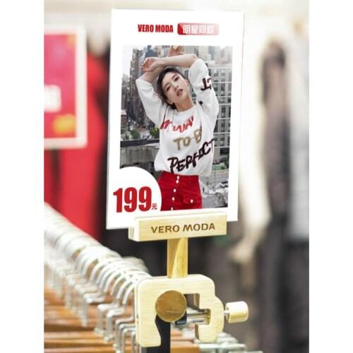 Wood Clip on Round Square Shelf Tube Mount A5 A4 Acrylic Sign Holder for Garment Store Price Display Double Sides