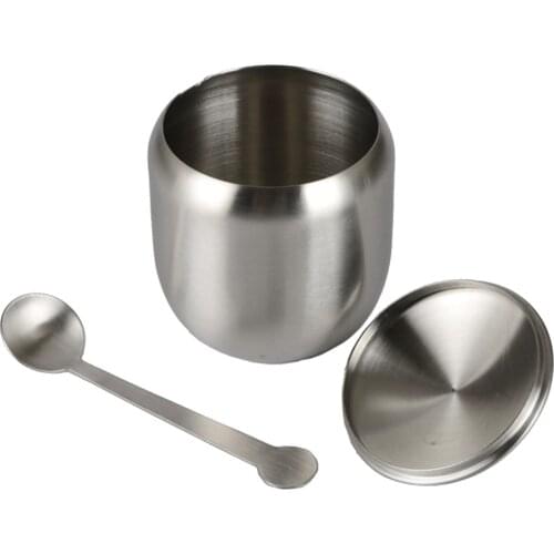 Stainless Steel Condiment Seasoning Containers Pots with Spoons & Lid
