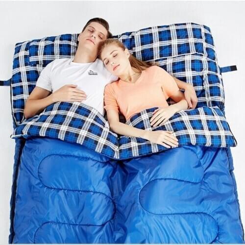 Hewolf Outdoor Double Splicable Envelope Sleeping Bag Camping Hiking Indoor Cotton Warm 2.2m*1.45m Portable