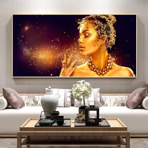 Golden Sexy Nude Women Oil Painting on Canvas Posters and Prints Cuadros Wall Art Scandinavian Picture for Living Room Decor