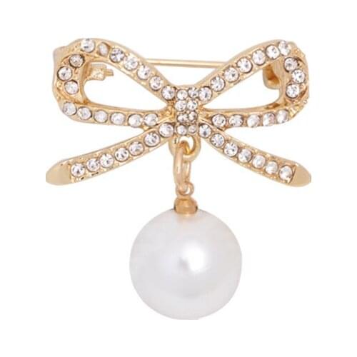 Korean Fashion Hollow Bowknot Brooches for Women Shiny Rhinestone Crystal Pearl Brooche Pin Elegant Jewelry Gifts