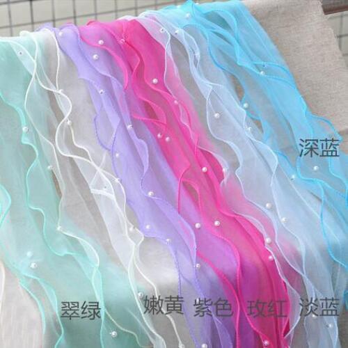 4Yds/lot 13cm wide Beaded organza gauze lace multi-layer three-dimensional dress wedding dress trim lace AC558