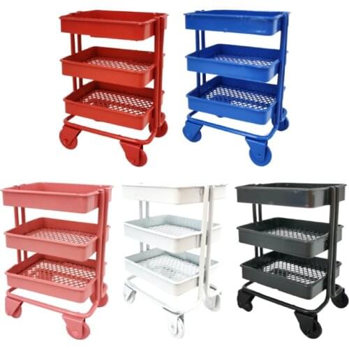 Mini Doll Furniture Dollhouse Iron 3 Tier Trolley Storage Rack DIY Doll House Kitchen Furniture with Wheels Accessories Kitchen