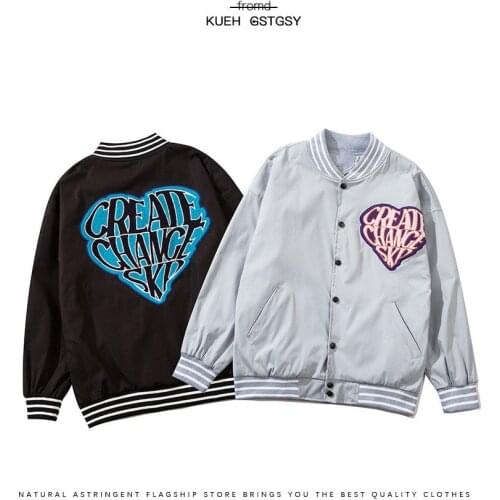 2021 Jacket women Retro European and American high street style niche love flocking printed baseball uniform jacket coat trend