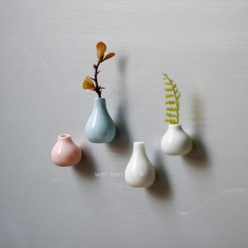 Mini Cute Ceramics Vase Jug Jars Fridge Magnet DIY Porcelain Vase Refrigerator Magnet Message Sticker Green Plant on Kitchen