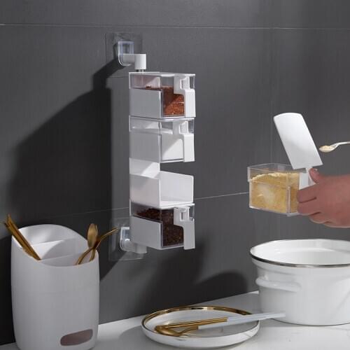 Multi-Tier 360 Degree Rotating Wall Mount Spice Rack Seasoning Storage Box Jars Organizer Condiment Containers Kitchen Tools