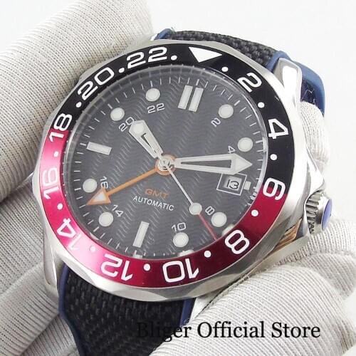 Fashional Mens Watch Sapphire Crystal 41mm Wristwatch Aluminum Alloy GMT Hand Nologo Luminous Dial