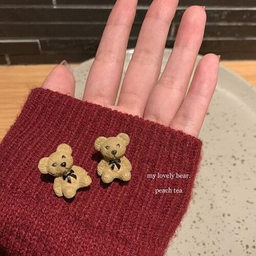 Fashion Three-Dimensional Bear Earrings Female Niche Design Sense Animal Earrings Cute Girl Japanese Student Retro Earrings