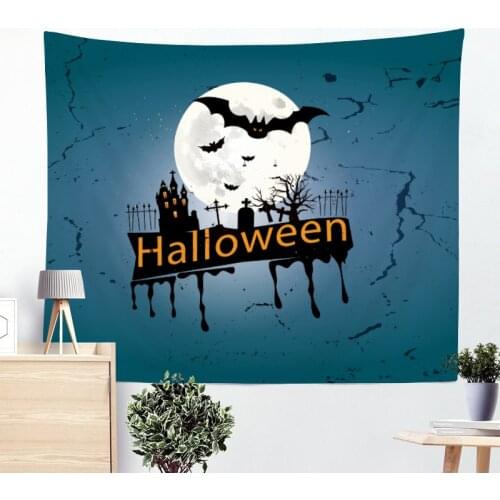 Cartoon Halloween Hanging Large Tapestry Pumpkin Witch Broom Wall Art Picture Living Room Decorate Custom Woven Bedspreads
