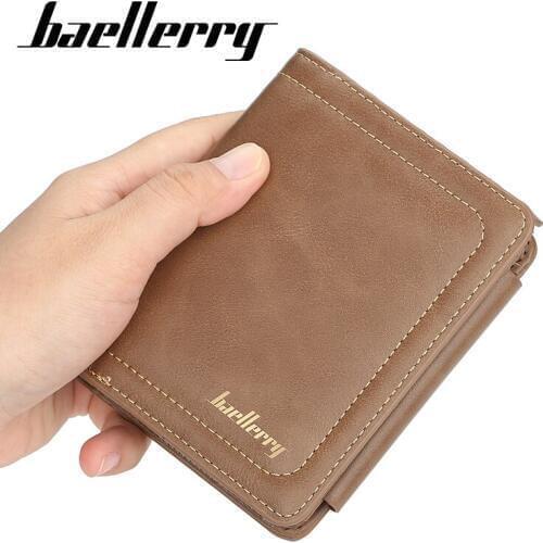 Baellerry Men Wallets Male Short Wallet Purse Brand Design PU Leather Money Trifold Clutch Wallet With Card Holder Coin Bags
