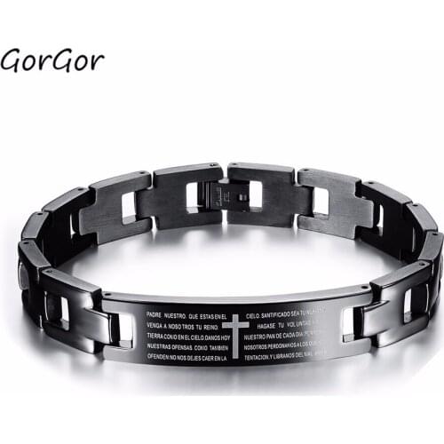 GorGor New Stylish Simple Daily Collocation Bible Lord Prayer Titanium Steel Cross Mens Religious Christian Bracelet 768