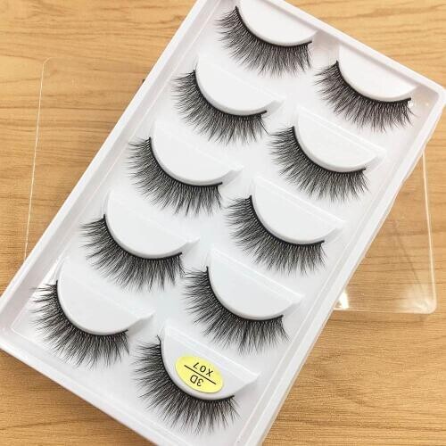 5 pairs Natural Mink False Eyelashes Winged Cross Eye Lashes Handmade Cotton Stalk Banquet makeup Tool Mink Fake Eyelashes