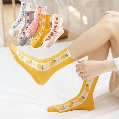 1 pair japanese fashion women socks cute strawberry fruit socks harajuku cotton floral girl socks cartoon long funny socks