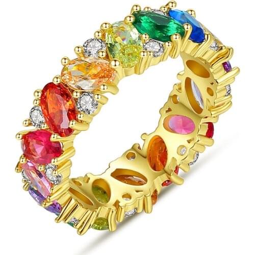 Handmade Colorful Rainbow Trapezoid Stone Wedding Engagement Rings for Women Fashion Jewelry Eternity Anel Femme Gifts
